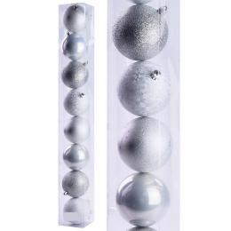 Vánoční plastové koule-stříbrná,8ks - zvětšit obrázek
